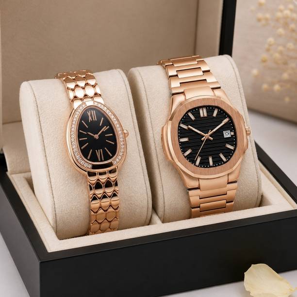 Rose Gold Couple Collection Analog Watch - For Couple JMV - D&D-COPPER- EGG- COPPER- COMBO