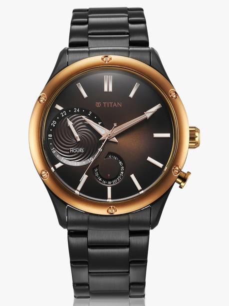 Titan Stellar Multifunction Grey Dial Black Stainless Steel Strap Analog Watch - For Men NT10009KM02