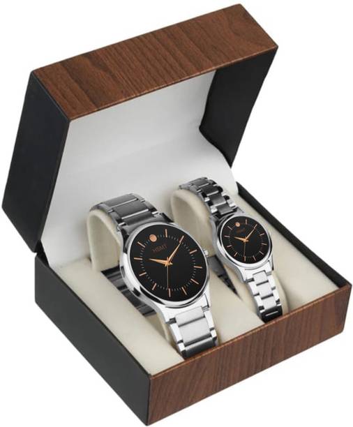 SILVER COUPLE Analog Watch  - For Couple SLV-03-23 SILVER ANALOGUE BLACK DAIL WATCH FOR COUPLE