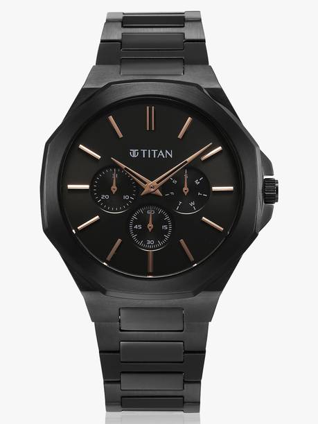 Titan ClaSSic Slim Multifunction Black Dial Black SS Strap Analog Watch - For Men NT90198NM01,NU90198NM01