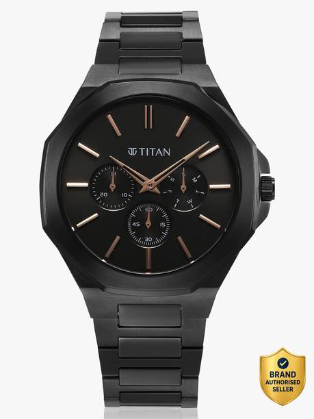 Titan ClaSSic Slim Multifunction Black Dial Black SS Strap Analog Watch - For Men NT90198NM01,NU90198NM01