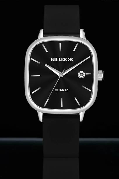 Slim Square Series | Working Date | Smart Watch Strap | 3D Cut Glass | 1 Year Analog Watch  - For Men KLR-936-BLACK-BLACK
