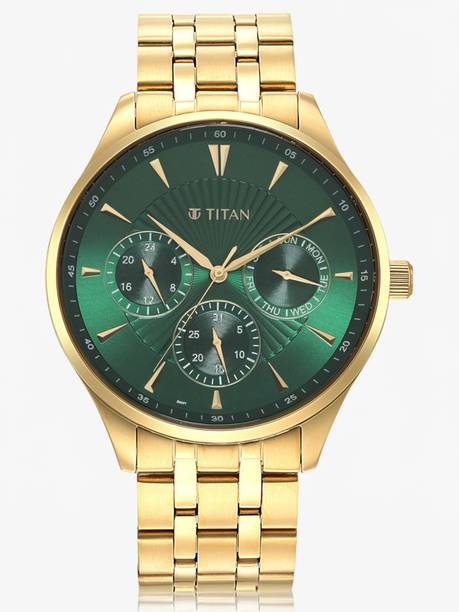 Titan Opulent lii Multifunction Green Dial Rose Gold SS Strap Analog Watch - For Men NT90127YM05,NU90127YM05