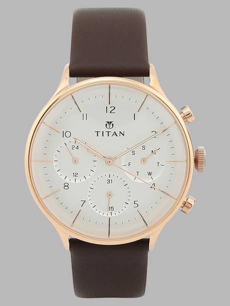 Titan On Trend Multifunction White Dial Brown LeatherStrap Analog Watch - For Men NT90102WL01,77055PP02,90102WL01,NU90102WL01