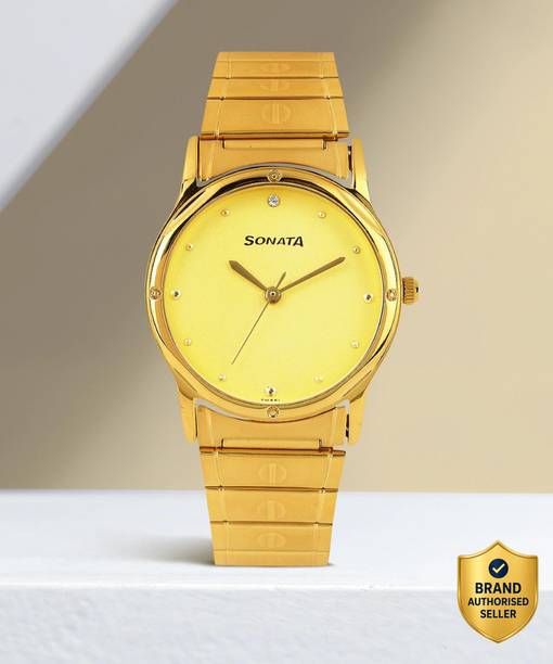 Sonata Champagne Dial Gold Stainless Steel Strap Analog Watch - For Men NT7023YM02,NU7023YM02