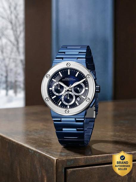 Blue Embossed Round Dial | Blue Stainless Steel Chronograph Watch for Men Analog Watch  - For Men FCO11UM