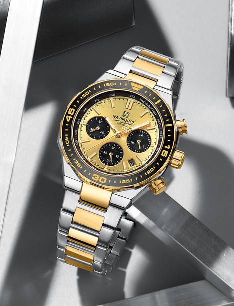NAVIFORC NF8049SGG Unique temperament Silver-Gold bracelet strap with gold chronograph dial Analog Watch - For Men