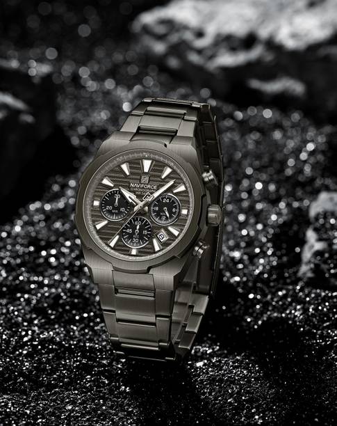 NAVIFORCE NF8081 Stylish Black Dial With Stainless Steel Strap Analog Watch  - For Men