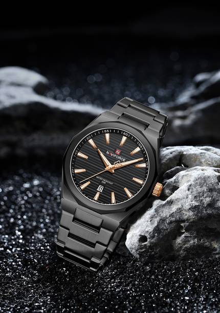 NAVIFORCE NF9274 Rose Gold Luminous Dial And Black Stainless Steel Strap Analog Watch  - For Men
