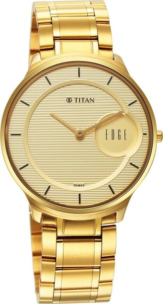 Titan Edge Metal Golden Dial Golden Stainless Steel Strap Analog Watch - For Men NT1843YM02,NT77140SM01,77140SM01