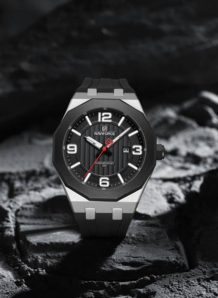 Modern Analog And Date Function With Deep Black Silicone Strap Analog Watch - For Men 8079 Fashion-Forward Date Window With Matte Black Case