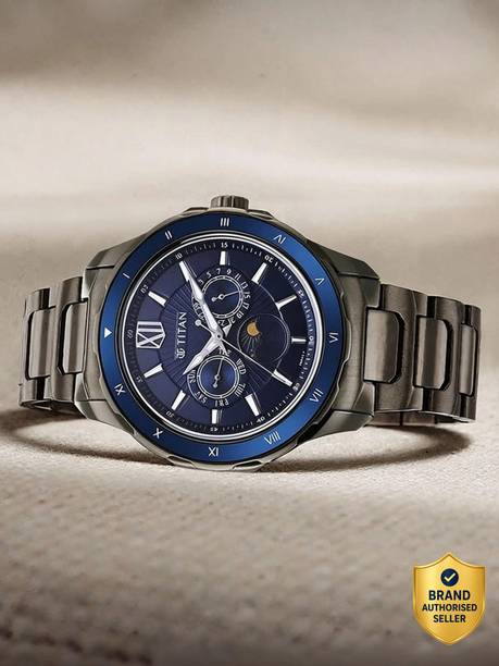 Titan Regalia Premium Multifunction Blue Dial Grey SS Strap Analog Watch - For Men NT1688KM07,NU1688KM07