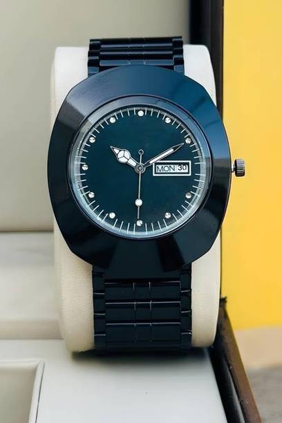 OLDIVA RAEDO DD STEEL FULL BLK.. BLK.SLVR AD DL Men & Boys Analog Watch with Black Dial Metal Bracelet Adjustable Casual Wear Analog Watch  - For Men