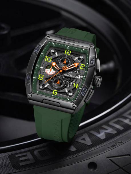 Green Luminous Hollow Dial with three chrongraph function Analog Watch - For Women NF8052 Barrel-shaped silicone strap timepeice