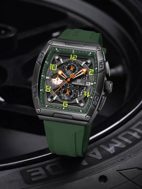 Green Luminous Hollow Dial with three chrongraph function Analog Watch - For Women NF8052 Barrel-shaped silicone strap timepeice
