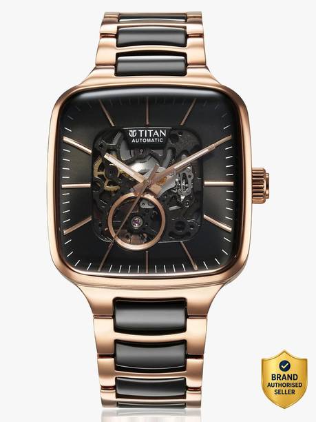 Titan Automatic Black Dial RoseGold Steel & Black Ceramic Strap Analog Watch  - For Men NT90167NM01,90167NM01,NU90167NM01,NU90175KD03