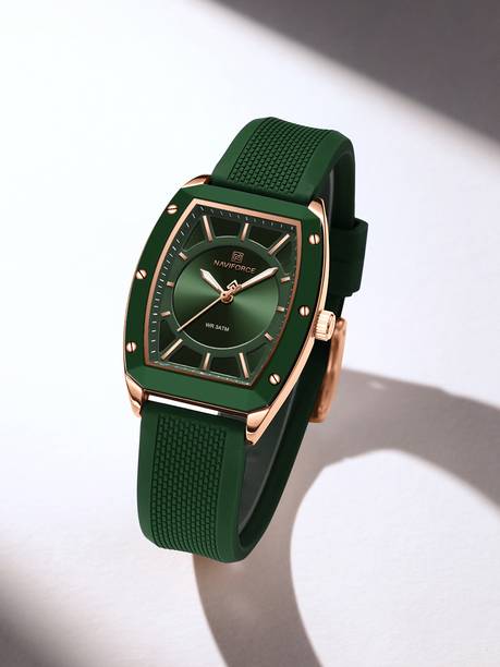 Green Barrel's shaped japanese movement luminous hands dial with silicone strap Analog Watch - For Women 5049 striking sunbrust design case
