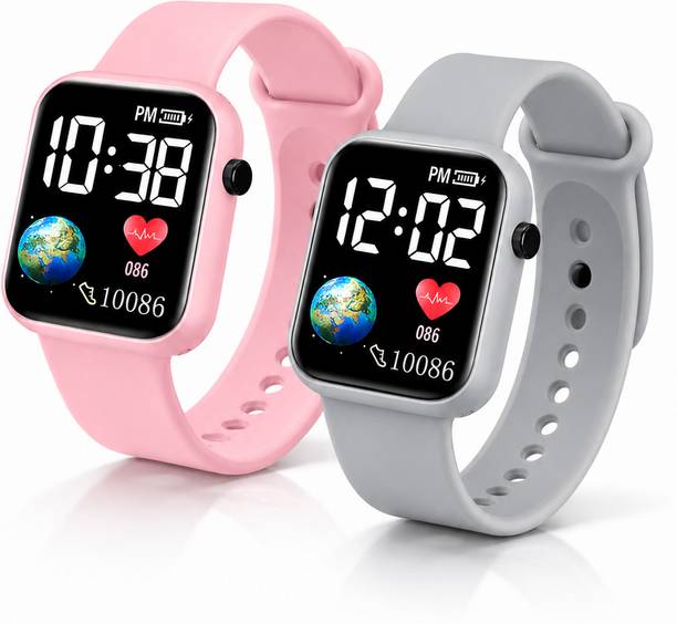 Earth Display Watch Combo-PInk Grey Digital Watch  - For Boys & Girls Earth Display LED Watch Combo-Pink Grey