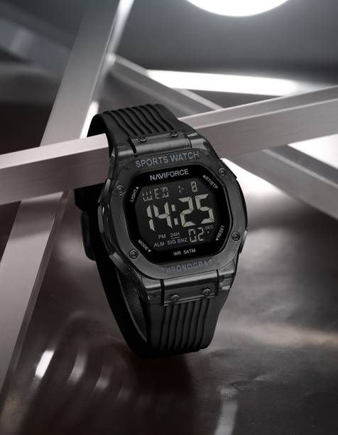 Black Square lcd display with silicone strap Digital Watch - For Men NF7113 Retro-cool vibes with rugged functionality