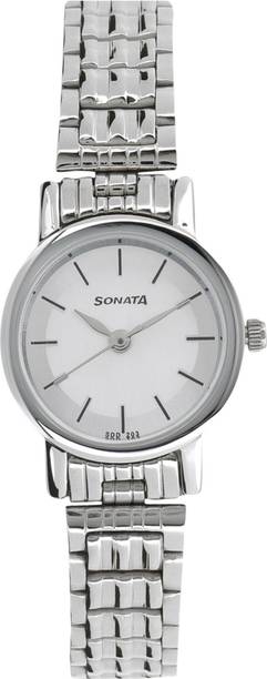 Sonata White Dial Silver Stainless Steel Strap Analog Watch - For Women 87045NM01W,87045NM01,NU87045NM01W,NU8976SM01W