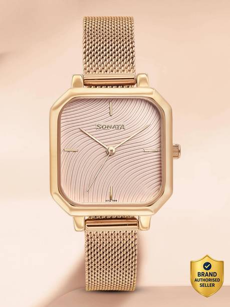 Sonata Modern Edit Pink Dial Rose Gold Stainless Steel Strap Analog Watch - For Women 87072WM02,NU87072WM02
