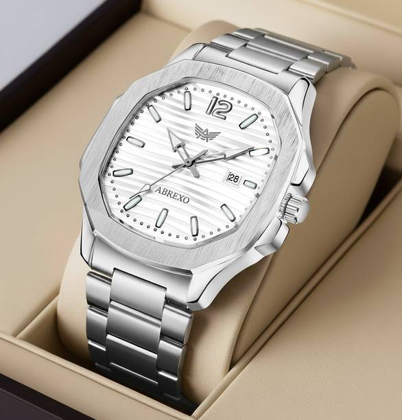 ABREXO Abx4569-Silver Nautilus Series Date Working Square Silver Dial Silver Quartz Watch For Boys Analog Watch  - For Men