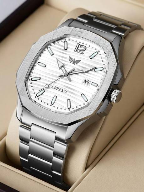 ABREXO Abx4569-Silver Nautilus Series Date Working Square Silver Dial Silver Quartz Watch For Boys Analog Watch  - For Men