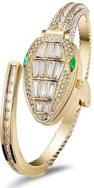 Luxury snake watch for women gold plated bracelet with white crystal dial Analog Watch - For Women Watch-032