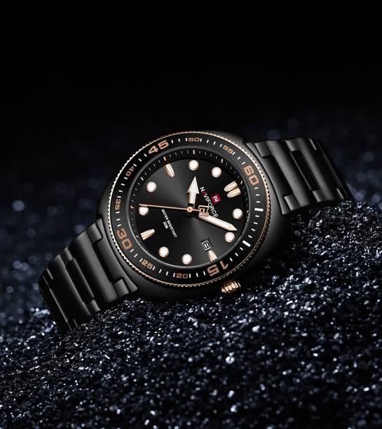 NAVIFORCE NF9250 Rounded Square Black Date dial with black stainless steel strap Analog Watch  - For Men