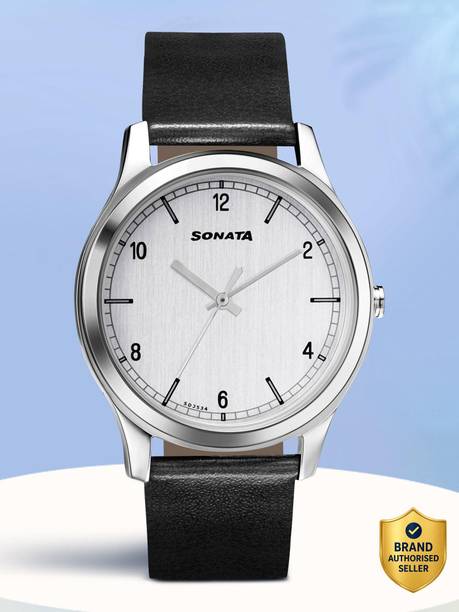Sonata Quartz Silver Dial Black Leather Strap Analog Watch - For Men NT7135SL01,NU7135SL01