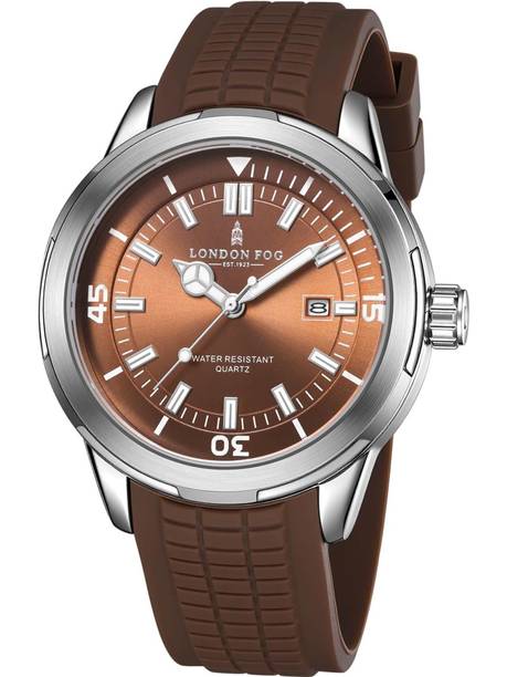 Duke Collection Brown Dial Silicone Strap Round Metal Case Date Luminous Markers Analog Watch - For Men LFM10005-03