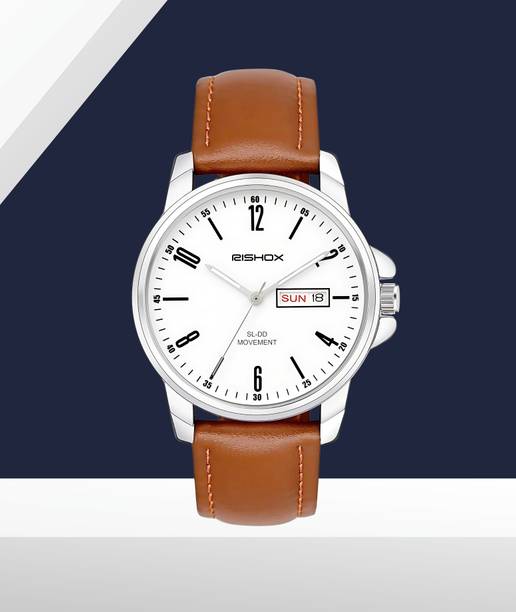 Rishox White Dial Brown Leather Strap Classic Analog Collection Analog Watch  - For Men