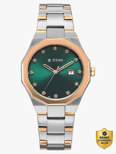 Radiance Quartz Green Dial Rose Gold&Silver Metal Strap Analog Watch - For Women 95376KM01