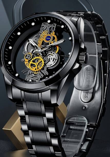 Minimalist Hollow Out Dial Analog Watch  - For Men Men's Black Automatic Skeleton Mechanical Watch