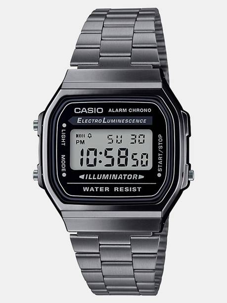 Vintage Dial Black Stainless Steel Band Digital Watch - For Men & Women D181