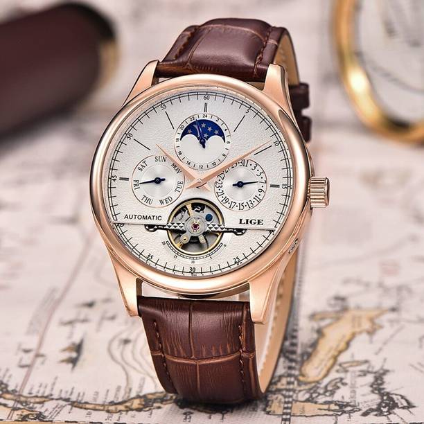 Mens Watch Automatic Mechanical Skeleton Luxury Leather strap wrist Watch Analog Watch  - For Men 9843