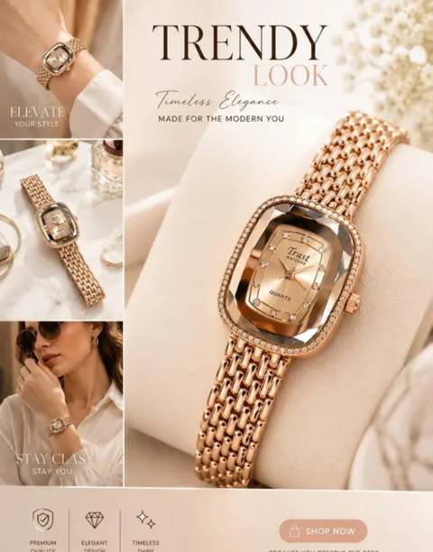Analog Watch  - For Women New Sqaure Dial Rose Gold Analog Bracelet Crystal Metal Strap Fashion Watch
