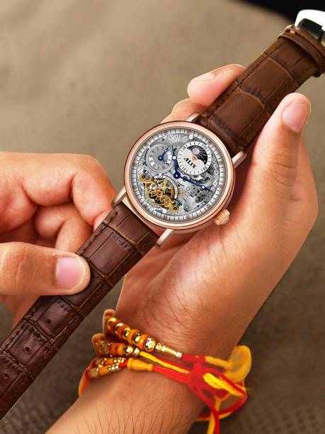 Alix AL2905 Automatic Skeleton brown strap with rosegold case shopisticated Analog Watch  - For Men