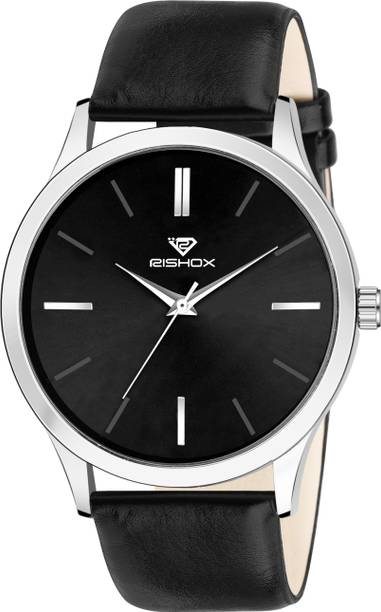 Rishox Classy Slim look premium quality wrist Watch Slim Black Leather Strap Adult Quartz Hands & Wrist Boys Mens Wrist Analog Watch  - For Men