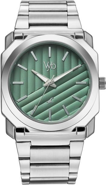 Fastrack Vyb Challenger Quartz Green Dial Silver Stainless Steel Strap Analog Watch - For Men FV30045SM01W