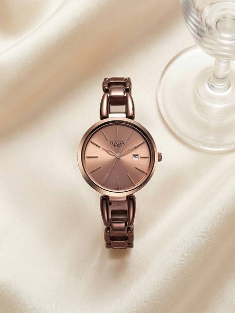 Titan Raga Viva with Date Rose Gold Dial Brown MetalStrap Analog Watch - For Women NT2642QM01,NETH1791485,2642QM01