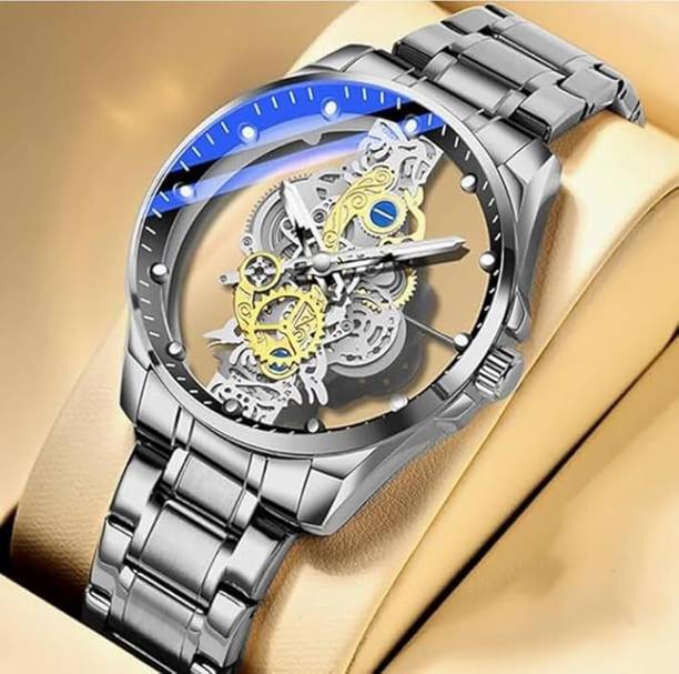 TRP135 Analog Watch  - For Men Transparent Gear Skeleton Watch | Silver Stainless Steel Mechanical Wrist Watch