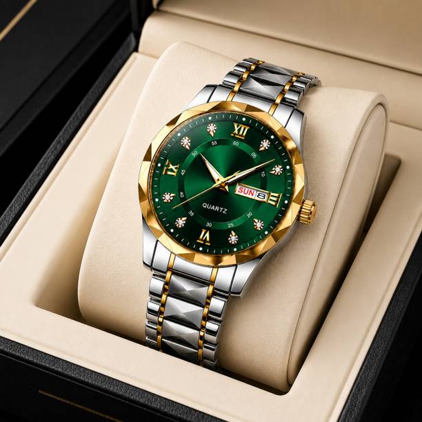 Classics Stainless Steel Wrist Watch for Men Analog Watch - For Men Luxury Analog Roman Numeral Date Display Diamond Pattern