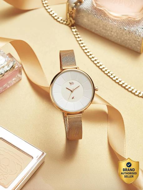Fastrack Vyb Halo White Dial Rose Gold Stainless Steel Strap Analog Watch - For Women FV60016WM01W