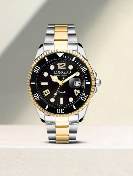 Analog Watch  - For Men Silver Gold Stainless Steel Black Dial Scratch Resistant Waterproof Luxury Watch for Men and Boys