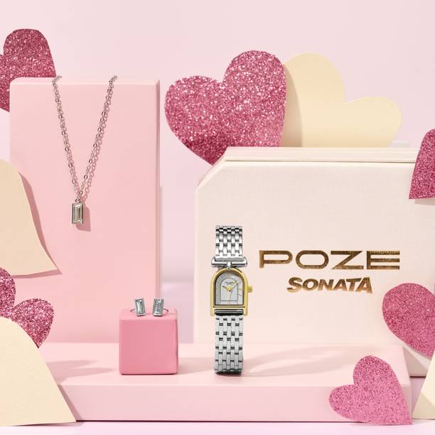 Sonata Poze 8 Quartz White Dial IPS Alloy Watch & Jewellery Combo Analog Watch - For Women SP80175BM01WFW
