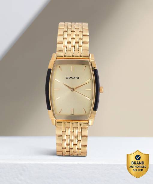 Sonata Champagne Dial Gold Stainless Steel Strap Analog Watch - For Men 9720SM04, NT7080YM02