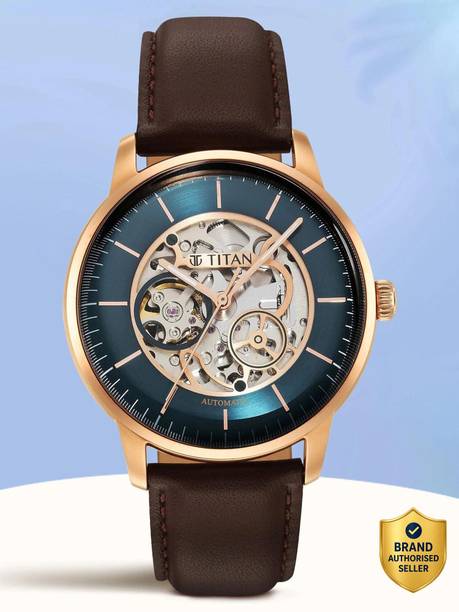 Titan Mechanical Automatic Teal Blue Dial Brown LeatherStrap Analog Watch  - For Men NT90110WL04,NU90110WL08