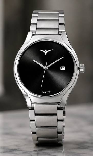 AAtrd ATR-MR--NSM-43-001 SILVER BLK DL Men Boys Analog Wrist Watch with Black Dial Silver Metal Bracelet Daily Wear Analog Watch  - For Men