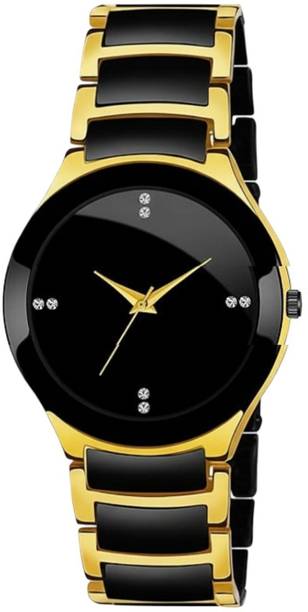 Vondex RADO BLACK GOLD-M Vondex Womens Quartz–Gold & Black Stainless Steel Strap, Elegant Design Analog Watch  - For Women